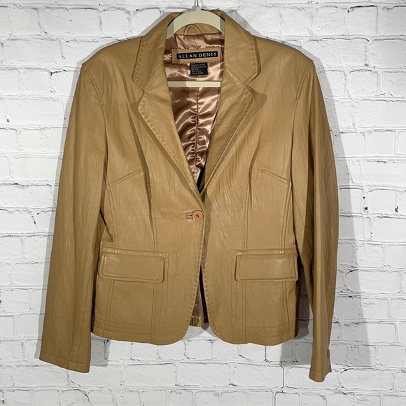 Tan Soft Leather Blazer Women’s Large - Picture 2 of 8